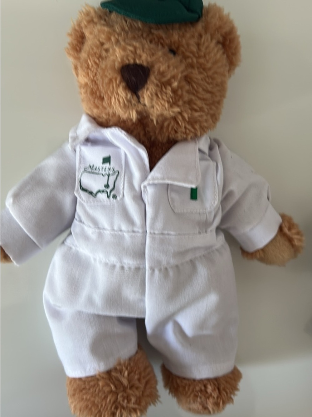 Masters Brown Bear Plush in White Jumpsuit with Green Cap